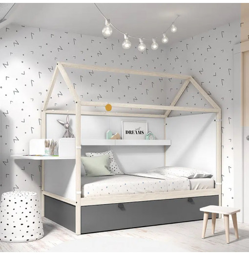 Cama casita infantil nórdica con cama nido inferior.