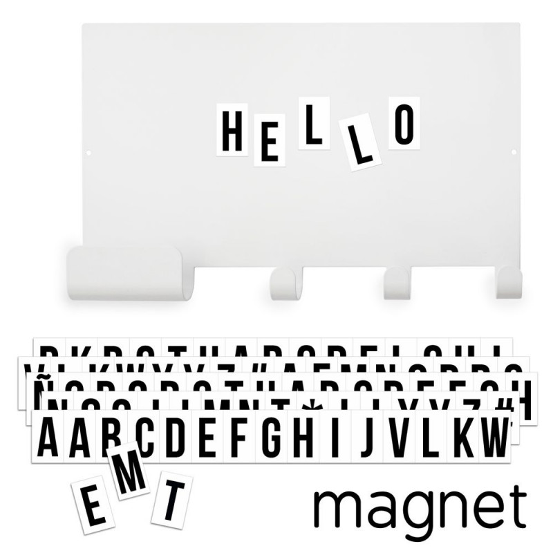Colgador con tablero magnético y letras en b/n - Tresxics