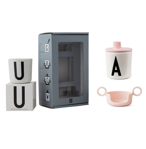 Pack regalo rosa con vaso melamina A-Z - Design Letters